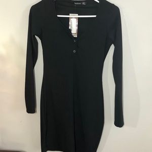 BOOHOO LONG SLEEVE RIBBED MINI DRESS